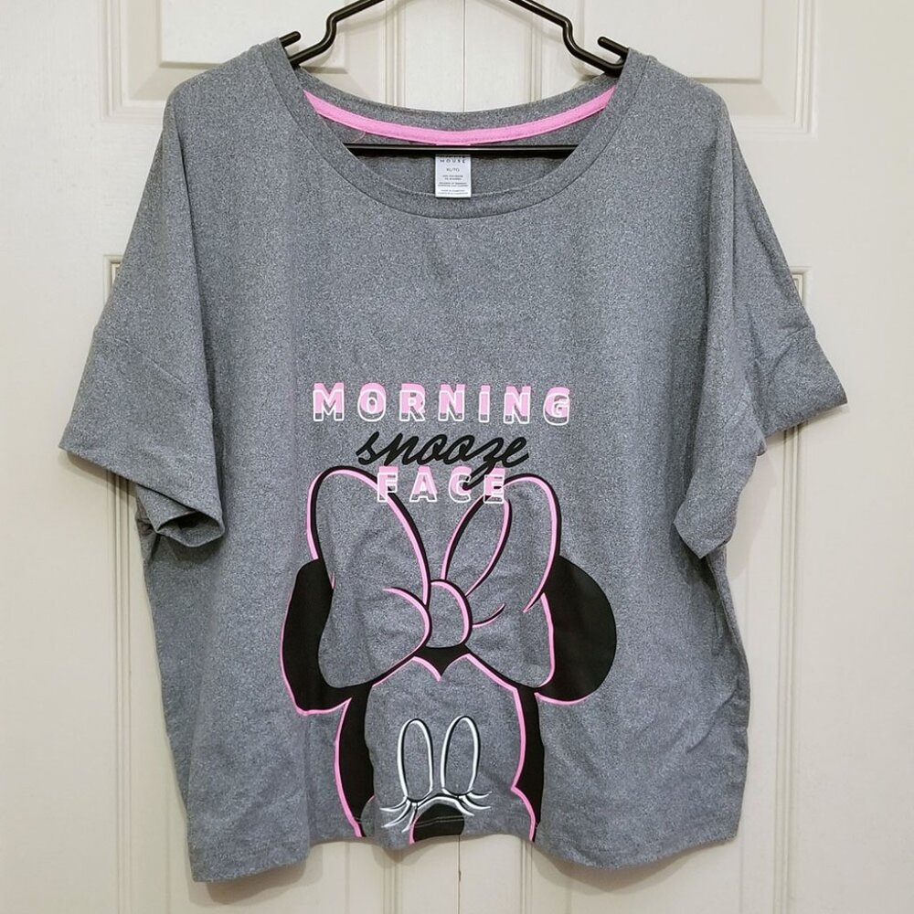 Disney Minnie Mouse Morning Snooze Face Gray Pink Sleep Lounge Pajamas Crop Top